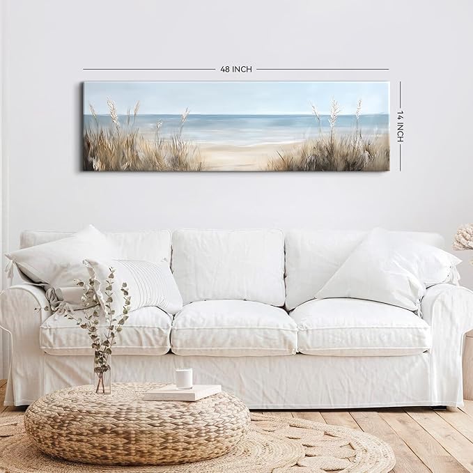 Large Abstract Beach Wall Art Costal Room Decor Sea Ocean Picture Nautical Canvas Prints Seascape Painting for Living Room Bathroom Nature Seaside Artwork Vintage Office Poster Decorations 14x48”