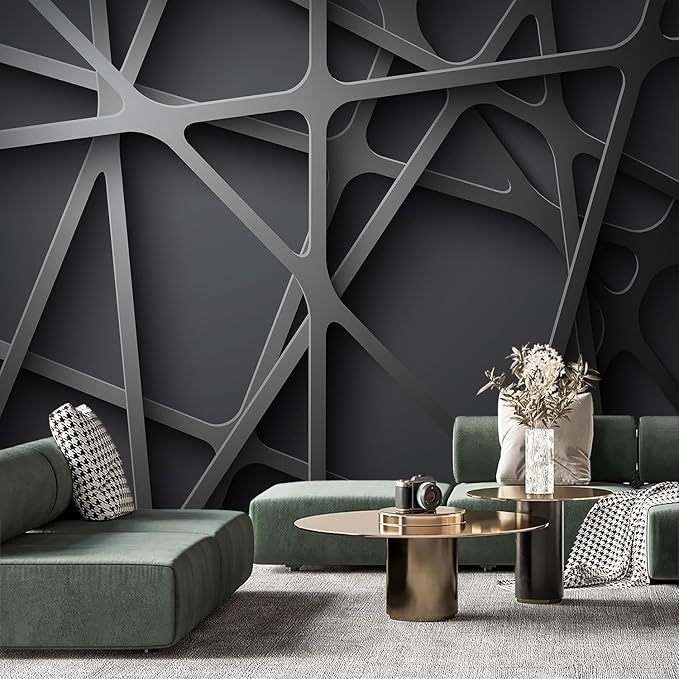 -3D Black Abstract Geometric Wallpaper Bedroom Living Room 100" x 65" (Not Peel and Stick)