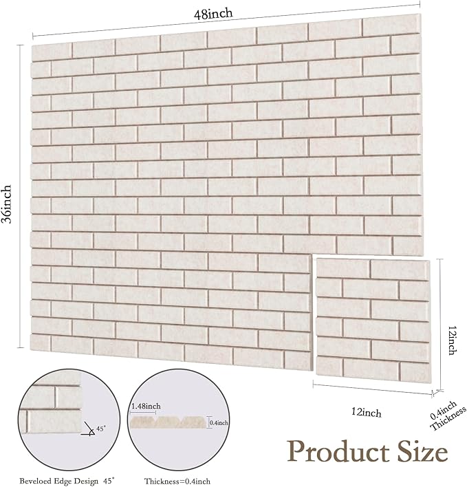 12Pack Acoustic Panels, Self-Adhesive 3D Brick Pattern Sound Proof Panels for Walls, Decorative Sound Dampening Wall Panels for Recording Studios, Offices, Home, 12"×12"×0.4", Camel