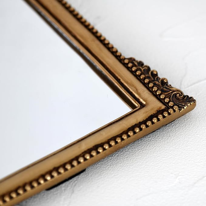 OIGUMR Small Vintage Gold Ornate Baroque Mirror Hanging Mirror Arched Resin Frame Size：15X11 inch