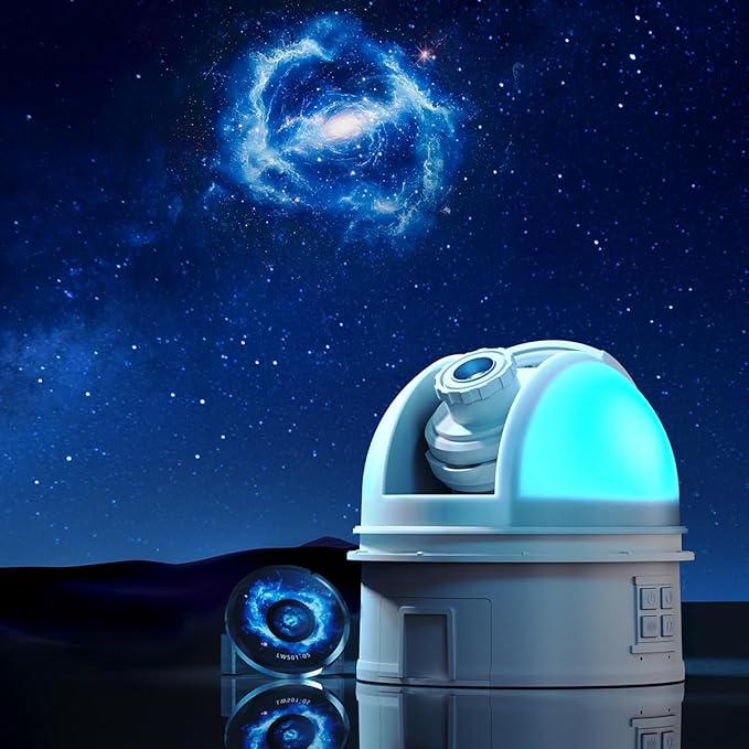 Observatory-Inspired Star Projector for Kids & Adults – HD Focus Adjustable Galaxy Lamp with 12 Discs, Voice Astronomy Education, Auto Shut-Off, White Noise, Rotating & Brightness Control