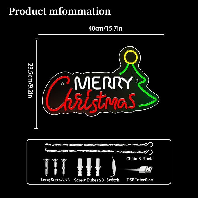 Merry Christmas Neon Sign for Wall Decor Led Neon Lights Christmas Light Up Signs for Birthday Party Club Gift