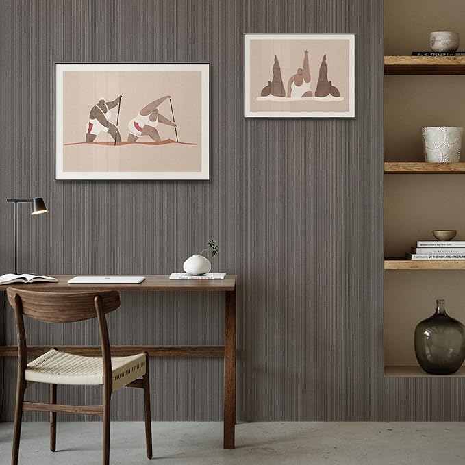 Brown Grasscloth Peel and Stick Wallpaper Linen Wallpaper 15.7" x 196" Vintage Texture Contact Paper Self-Adhesive Faux Grasscloth Wall Paper for Room Walls, Cabinets, Furniture, Shelf Linen