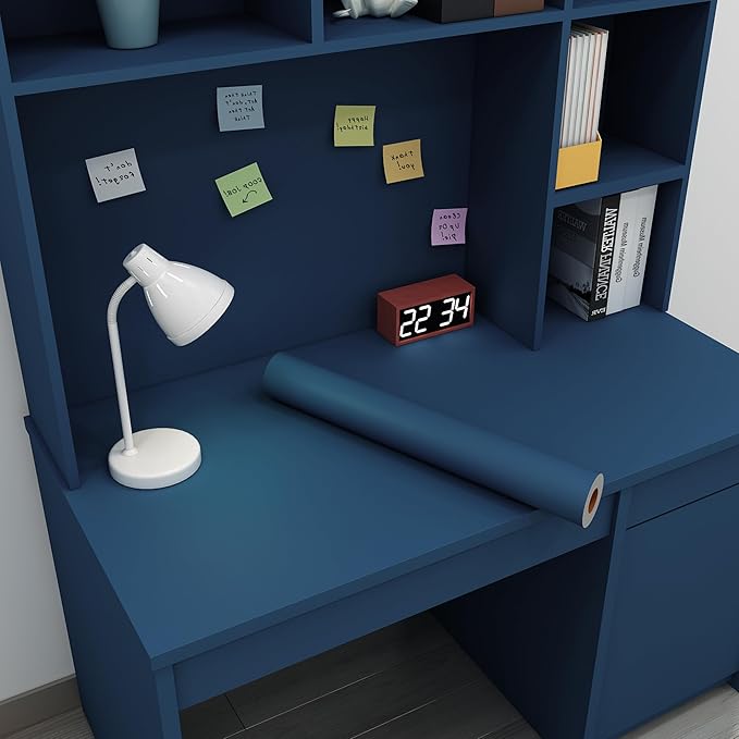 Navy Blue Peel and Stick Removable Wallpaper Thicken Vinyl Modern Matte Textured Solid Color Self-Adhesive Room Wallpaper Countertop Contact Paper for Kitchen Cabinet (24"x393" Dark Blue)