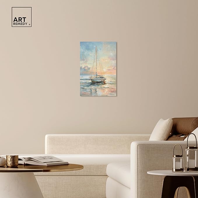 Art Remedy Boat On The Shore Gallery Wrapped Sailing 1 Piece Canvas Wall Art, 20" x 30", Gallery Wrapped