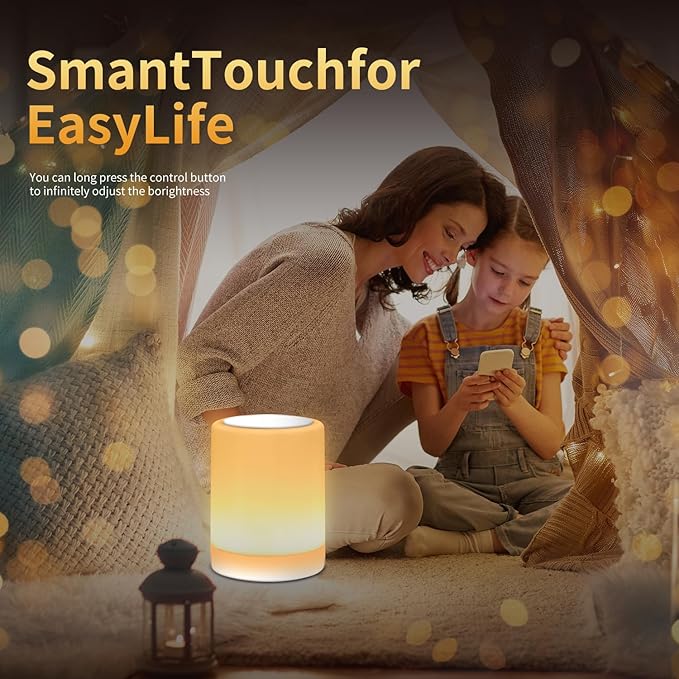 OORUN Touch Bedside Table Lamp,13 RGB Colors & 5 Brightness, USB Rechargeable Desk Lamp, Remote Control Dimmable Night Light with RGB Color Changing,Portable Lamp for Baby (2 Pack White)