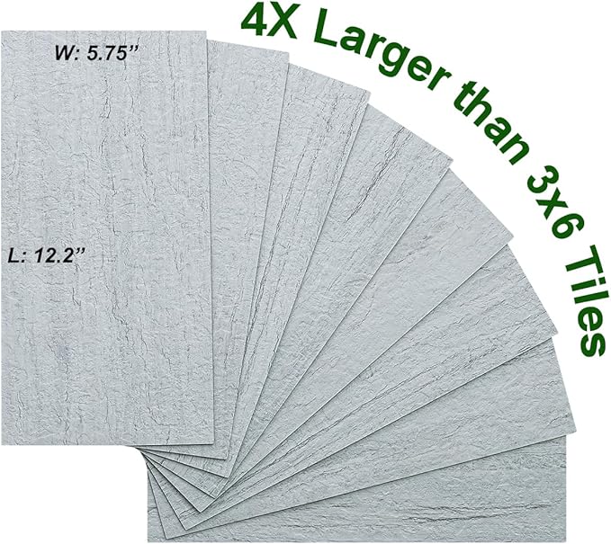 AULIGET 2-Piece Light Shale Peel and Stick Backsplash Wall Tiles, 6" x 12" PVC Faux Stone Stick on Tile for Backsplash Kitchen, Bathroom, Laundry Room, Camper, Fireplace