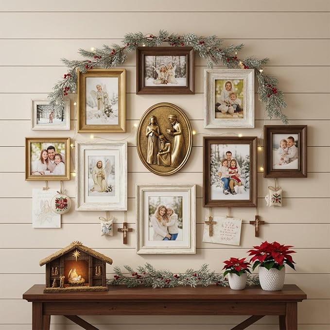 Antique Wall Decor Oval with 3D Three Wise Men for Holy Family, Framed Gold Vintage Wall Art Nativity Set Christian Christmas Decorations For Living Room Bedroom Hallway