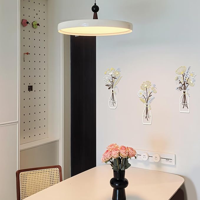 3 Pieces Metal Flowers Wall Art Decor, House Minimalist Bathroom Wall Decors Sculptures for Living Room Dining Room Bedroom Housewarming Gifts