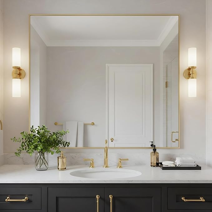 30x36 Inch Brass Bathroom Mirror for Wall, Aluminum Frame Rectangle Rectangular Vanity Mirror, Modern Large for Bedroom, Living Room, Horizontal or Vertical