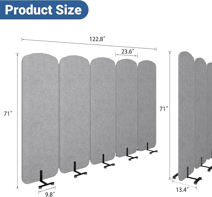 Natwind 5 Panel 122.8 x 71 in Office Room Privacy Protect Space Divider Portable Partition,Wall Folding Cubicle Indoor Freestanding Acoustic Partition Temporary for Office Room