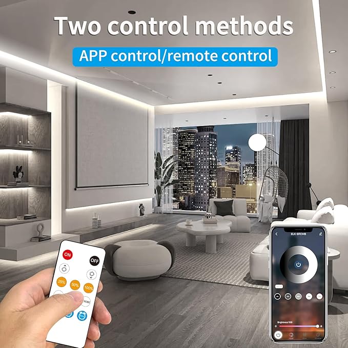 32.8ft COB LED Strip Light White Dimmable DC 24V 6000K Flexible LED Tape Light for Bedroom, with Remote and app Control LED Tape Lights,for DIY Home Decoration（White