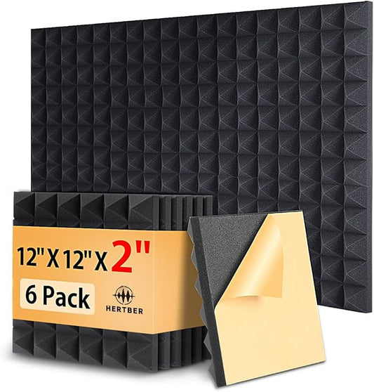 6 Pack Acoustic Panels, 12x12x2 Inch Acoustic Wall Panels Self Adhesive Soundproofing Panels with Strong Glue, High Density Acoustic Panels for Sound Absorption and Echo Control