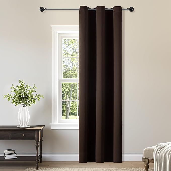 ChrisDowa Brownout Curtains 72 inches Long for Bedroom - Grommet Thermal Insulated Room Darkening Curtains for Living Room (1 Panel, Brown, 42 x 72 Inch)