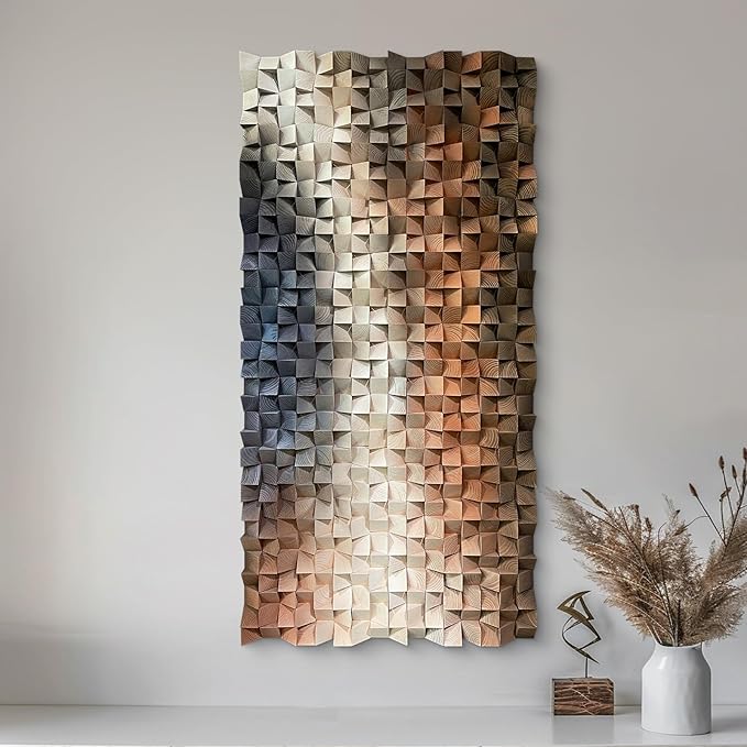 LIUZEYUE - 3D Wood Wall Art Decor Hand Crafted Wooden Blocks | Geometric Sculpture Art Modern Home Office Wall Art Easy Installation