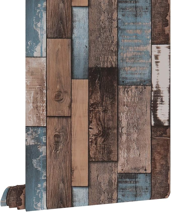Livelynine Reclaimed Wood Wallpaper Stick and Peel 17.7x276 Inch Shiplap Peel and Stick Wallpaper Wood Paper for Bedroom Classroom Farmhouse Decorations Removable Shiplap Bulletin Board Paper
