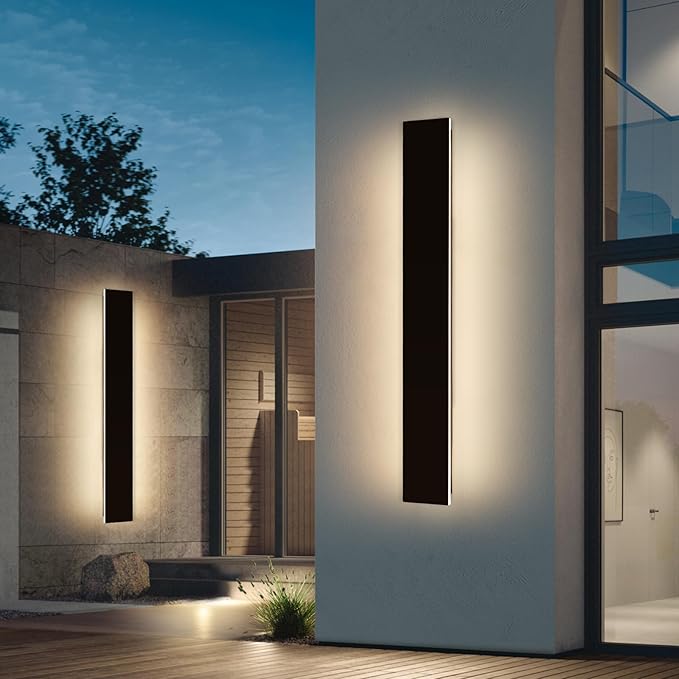 Mikeru Upgraded 2 Pack 47.2" Long & 4.3" Wide LED Wall Sconce, 10%-100% Dimming + 3000K-6000K Adjustable, IP65 Waterproof Outdoor Light Fixtures Cover US Junction Box for Porch, Garage, Basement