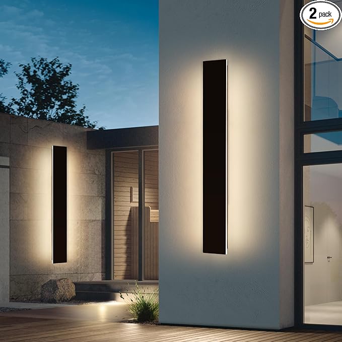 Mikeru 2 Pack Upgraded 47.2" Long LED Wall Sconce, 4.3" Wide IP65 Waterproof Outdoor Wall Lights, 3000K Warm White Exterior Lighting Fixtures for Front Porch, Garage, Basement & Patio