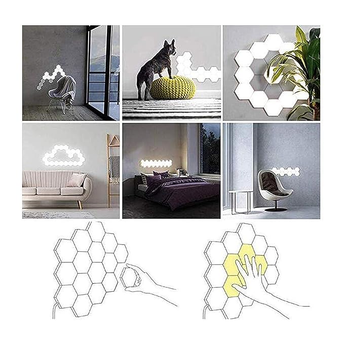 5 Pack Hexagon Lights, White Touch Night Hexagon Led Lights for Wall, Led Panel Light for Barber Shop Hotel Party Gaming Room Decor (US)