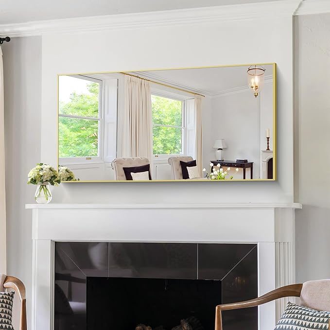 KOCUUY Gold Bathroom Mirror, 24x48 inch Brushed Gold Mirror for Over Sink, Aluminum Framed Rectangular Bathroom Mirror for Bedroom Living Room Bathroom, Hang Horizontal/Vertical