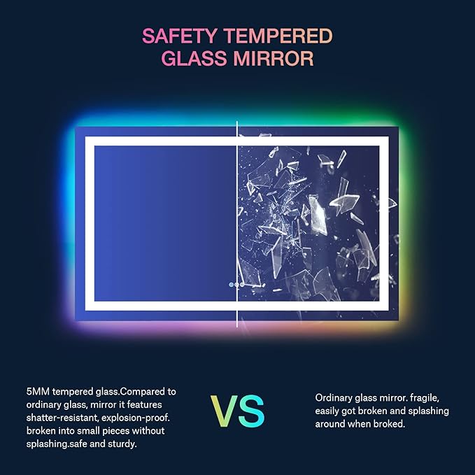 LOAAO 32”X36“ RGB LED Bathroom Mirror with Lights, Large, Anti-Fog, Dimmable Smart Lighted Bathroom Vanity Mirror, Multiple Light Modes, RGB Backlit + Front Light, Memory Function, Tempered Glass
