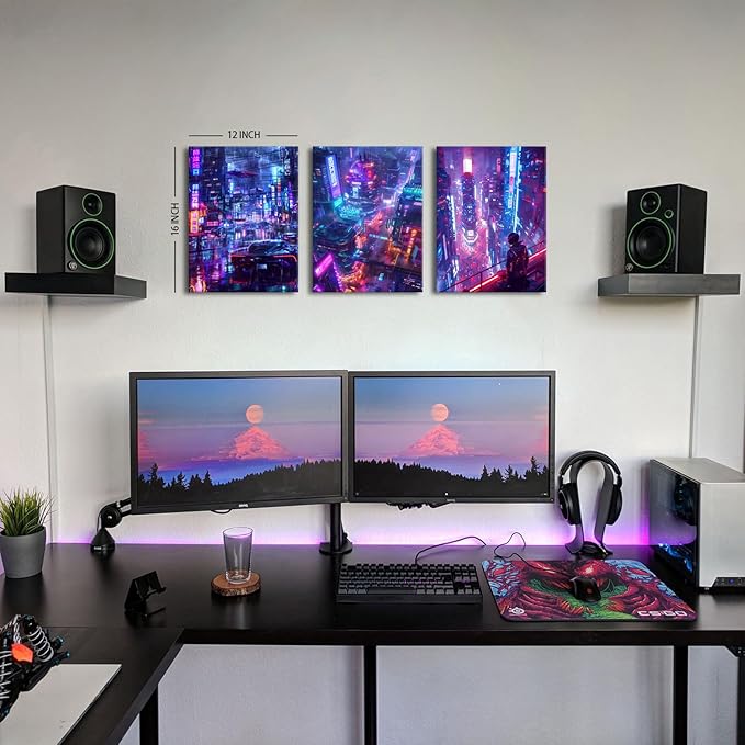 Neon Tokyo City Posters Cyberpunk Decor Anime Wall Art for Boys Bedroom Futuristic Street Pop Purple Night Cityscape Picture Canvas Modern Artwork Living Room Office Playroom Home Decoration 12x16" 3P