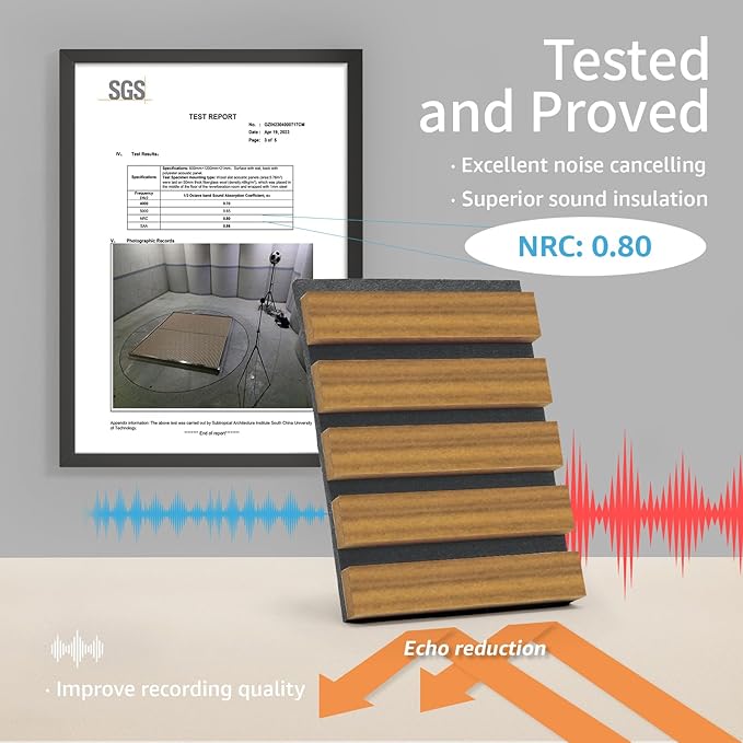 Art3d 4 Pieces 94.5" x 7.9" Acoustic Slat Wood Wall and Ceiling Panels,Fluted Modern Sound Absorbing Panels, Teak