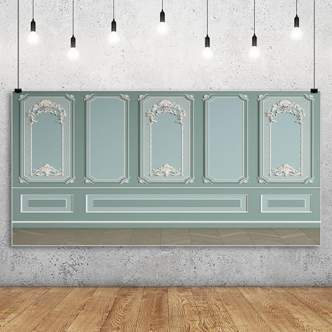 Leyiyi 20x10ft Green Vintage Room Inside Backdrop European Frame Modern House French Castle Cementery Wall Retro Style Photo Background Cowboy Kids Birthday Portrait Studio Prop Vinyl Wallpaper