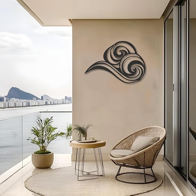 Abstract Ocean Wave Metal Wall Sculpture,Coastal Art for Coastal Spaces, Porch & Beach House Decor,Metal Wave Sculpture,Coastal Wall Art for Nautical Interiors (30" x 21" | 76 x 54 cm)