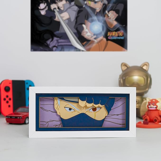 Anime LED Light Box, Manga Shadow Box Frame, Paper Cut, Table Lamp for Anime Enthusiasts, RGB Multi Color, Night Light for Room Decor, Unique Anime Desk Decor (Kakashi)