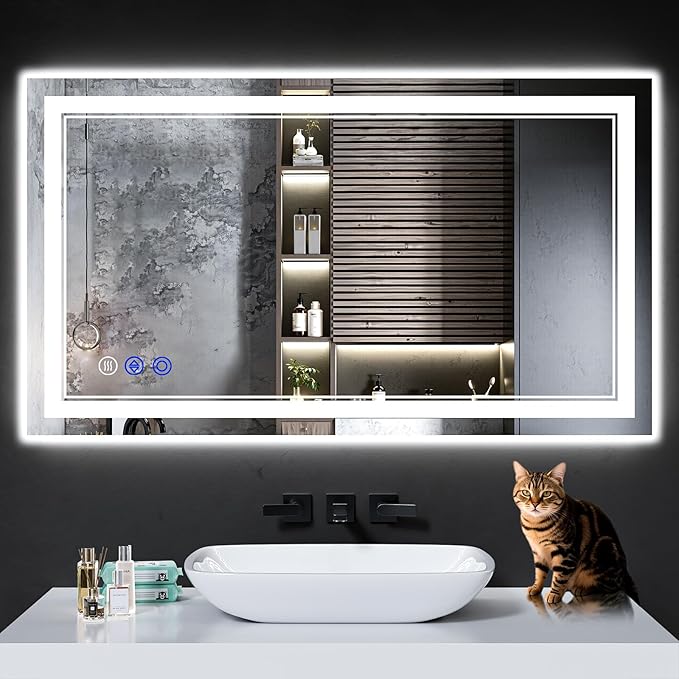 42"x24" LED Bathroom Mirror with Anti-Fog, Stepless Dimmable Lights, 3 Color Modes, Shatter-Proof Tempered Glass, Memory Function & Waterproof Design