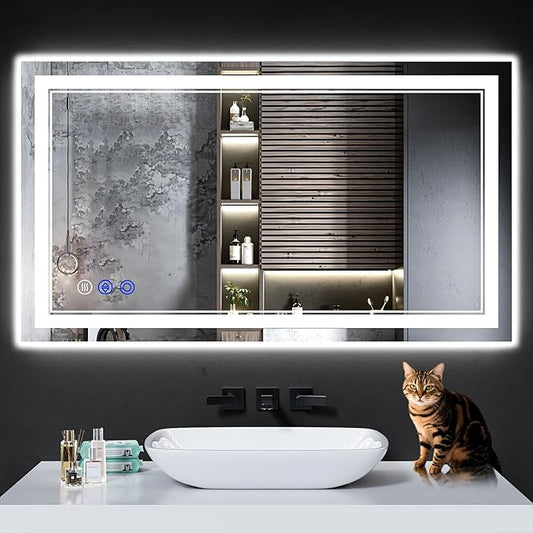 42"x24" LED Bathroom Mirror with Anti-Fog, Stepless Dimmable Lights, 3 Color Modes, Shatter-Proof Tempered Glass, Memory Function & Waterproof Design