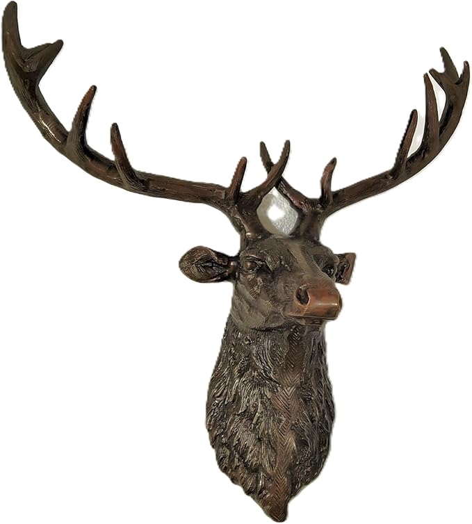 Metal Large Deer Head Wall Mount Statue Copper Antique Finish Sculpture Unique Figurine Stag Head Statue A Excellent Item For Home | Office | Restaurant Decorations