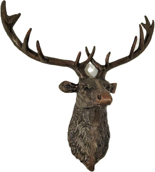 Metal Large Deer Head Wall Mount Statue Copper Antique Finish Sculpture Unique Figurine Stag Head Statue A Excellent Item For Home | Office | Restaurant Decorations