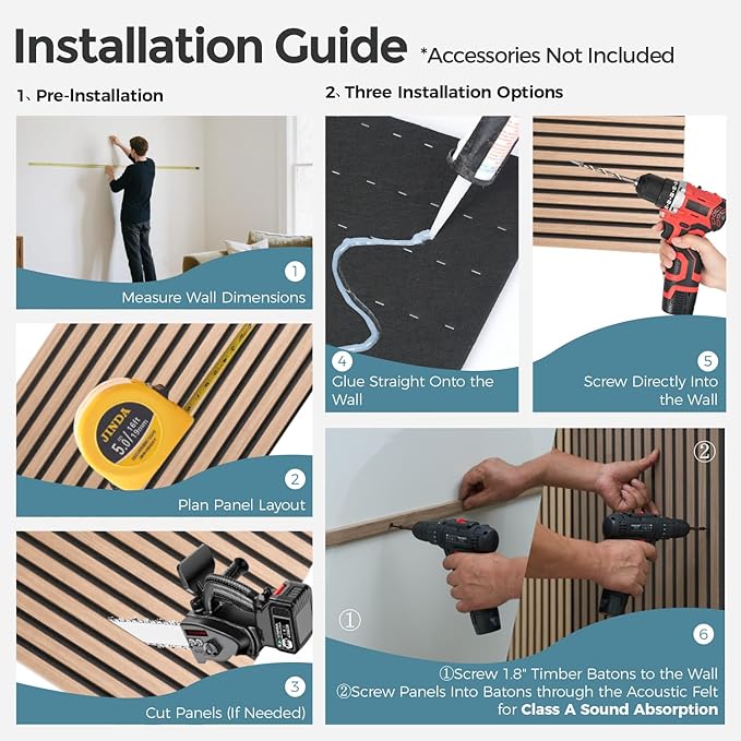 AKUMAX 2 Pack Acoustic Panels,Wood Slat for Wall and Ceiling-Art Acoustic Foam Panels 96x24Inches 3d Wall Panels High Density Sound Dampening Panels (Sineroak)