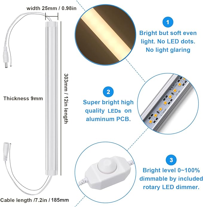 Litever Under Cabinet LED Lighting Kit, Super Bright, 6 PCS 12” Slim Light Bars, 31W 2000 Lumen, Dimmable, Plug or Wired Power Adapter, for Kitchen Cabinets Counter Shelf Workbench (Warm White 3000K)