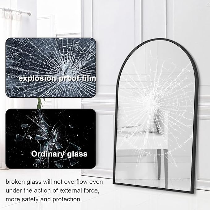 Arched Wall Mounted Mirror, 42"x24", Arch Black Mirror for Bathroom Vanity, Living Room or Bedroom, Entryway, Hallway Wall Mirror, Farmhouse Decorative Mirror for Hanging, Black, Iron Frame