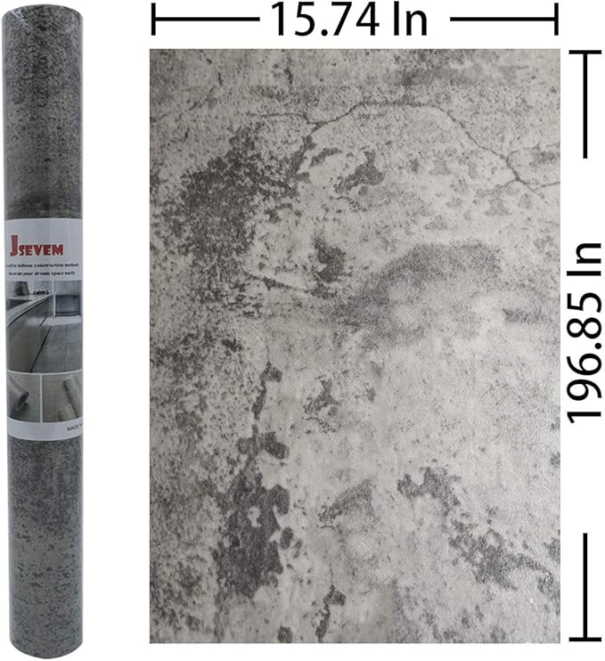 JSEVEM 16"×197" Thick Light Brown Grey Concrete Wallpaper Peel and Stick Faux Taupe Concrete Contact Paper Vinyl Wrap Self Adhesive Waterproof Gray Cement Tile Sticker for Bathroom Garage Gym Walls