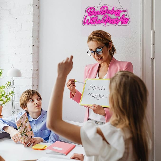 Lucunstar Be a Badass with a Goodass Neon Sign Pink Powered Led Light USB Connectivity Led Neon Light with Dimming Switch for Home Wall Decor Girls Room Decor Party Room Decor