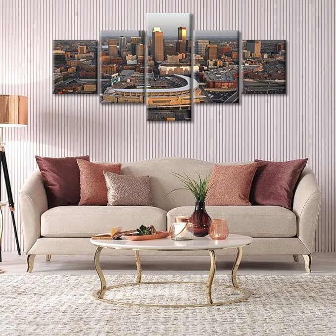 5 Panel Minnesota Skyline Home Decor Posters and Prints Minneapolis Skyscraper Cityscape Canvas Wall Art for Living Room Wall Decor Giclee Wooden Framed Gallery-Wrapped Ready to Hang (50"Wx24"H)