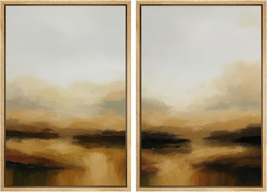 MUDECOR Framed Canvas Print Wall Art Set Abstract Golden Landscape Illustrations Modern Art Decorative Bohemian Calm/Zen for Living Room, Bedroom, Office - 16"x24"x2 NATURAL