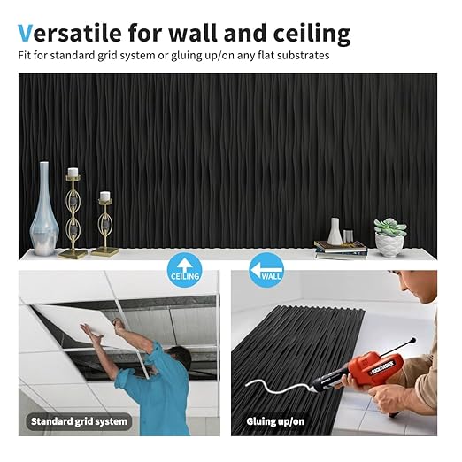 Art3d 46.2 SF Large 3D Wall Panels for Interior Décor, PVC Textured Wavy Wall Panels for Living Room, Bedroom and Office, Pack of 6 (47.2"×23.6"), Black