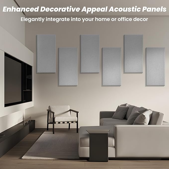 6 PCS Acoustic Panels, Large Soundproof Wall Panels, Professional Fiberglass Sound Absorbing Panels, 23.6x11.8 Inches Sound Proof Foam Panels for Walls, Studio Home Offices(Grey)