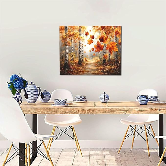 Maple Leaves Wall Art Fall Tree Wall Decor Maple Tree Pictures Forest Landcape Canvas Painting Prints Artwork Decorations for Living Room Bedroom Bathroom 16”X20”