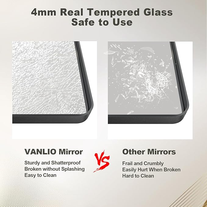 24x36 Inch Black Metal Framed Mirror for Bathroom, Matte Black Vanity Mirror, Rounded Rectangle Bathroom Mirror, Anti-Rust, Shatterproof (Horizontal/Vertical)