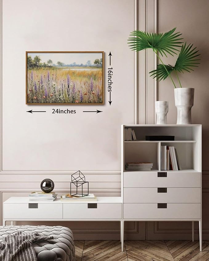 KISSFOX Vintage Landscape Canvas Wall Art Nature Wildflower Field Scenery Prints Country Painting Picture Decor Artwork Rustic Farmhouse Gallery Office Living Room Bedroom Bathroom