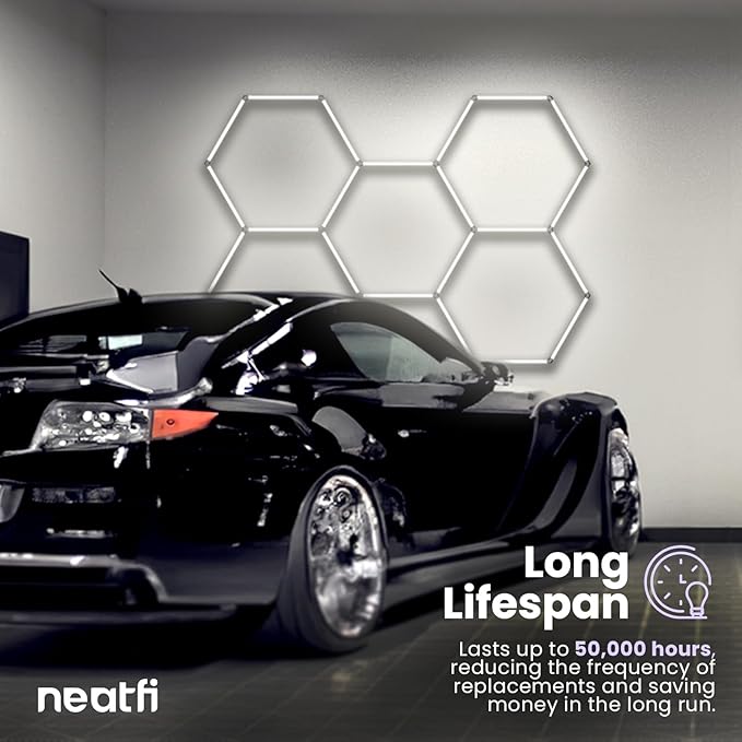 Neatfi LED Hexagon Garage Lights with 14,400 Lumens, 6500K, 192W, Hexagon Lights for Garage, Auto Shops, Car Detailing, Basements, Warehouses, Barber Shops, Beauty Salon, & Gym (5 Hex, Cool White)