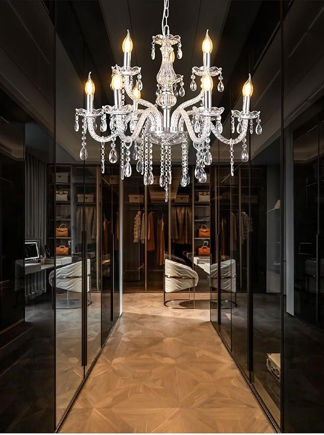 MALOSA Clear Crystal Chandeliers,9 Lights Glass Large Chandelier for Bedroom,Dining Room,Living Room,Double Layer 26.4"