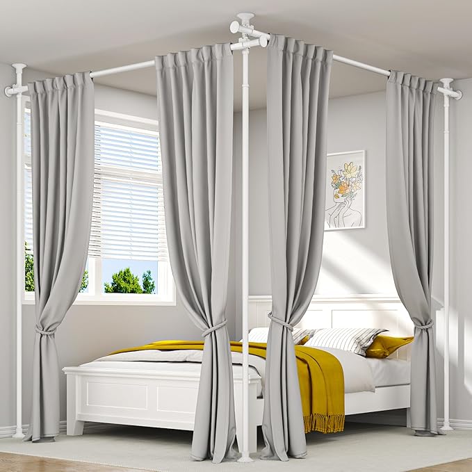 ALLZONE Partition Room Divider Curtain Rod, Adjustable Wall Divider for Room Separation, 63 to 130inch(H) & 31 to 135inch(W), No Drill, Three Mounting Options, Ideal for Creating Privacy Space, White