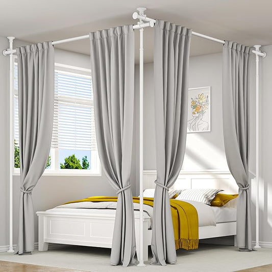 ALLZONE Partition Room Divider Curtain Rod, Adjustable Wall Divider for Room Separation, 63 to 130inch(H) & 31 to 135inch(W), No Drill, Three Mounting Options, Ideal for Creating Privacy Space, White